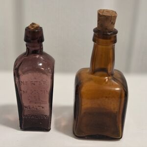 Vintage Antique Purple and Amber Glass Medicine Bottles with Corks
